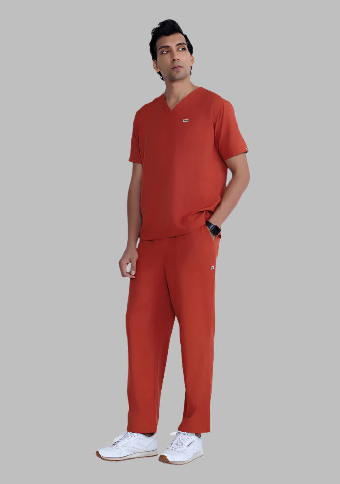 Men's V-Neck (Rust) Active Scrub – Uniform Uncle