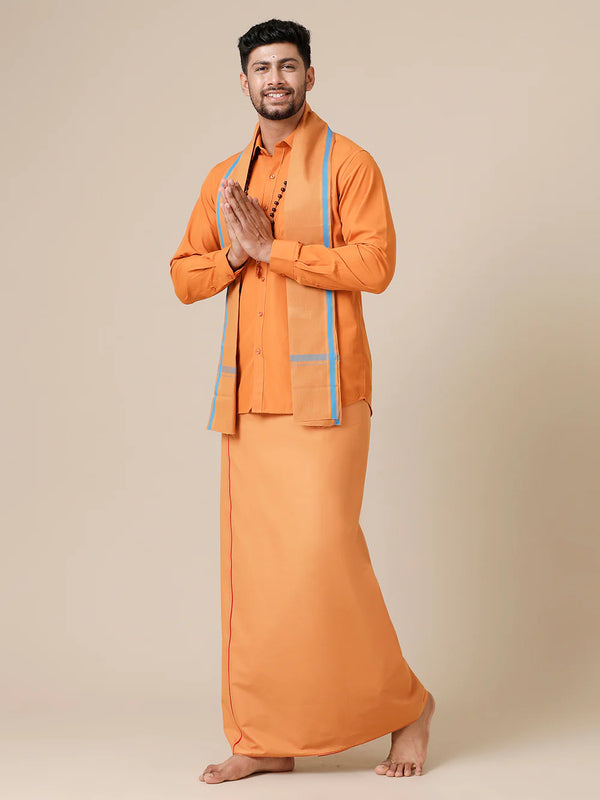 Men Devotional Full Sleeve Shirt Dhoti & Towel