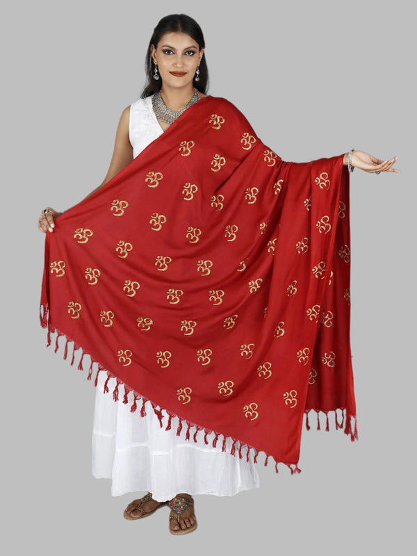 Prayer Shawl with Zari Embroidered Om Motif